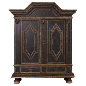 18th c. Swedish Baroque Period Black Painted Armoire Cabinet