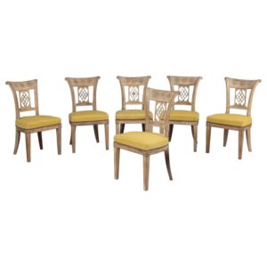 18th c. French Directoire Period Set of Six Bleached Beechwood Chairs