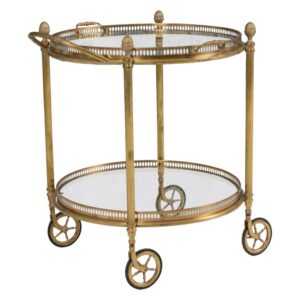 Midcentury French Round Brass Serving Trolley by Maison Baguès
