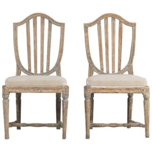 Pair of 19th c. Swedish Gustavian Period Shield Back Chairs in Original Paint